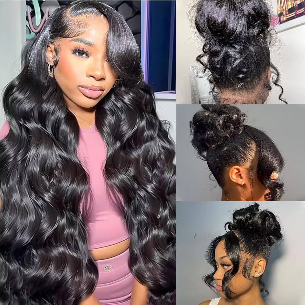 360 Lace Front Wigs Human Hair Body Wave 200% Density 20 Inch Upgraded Hidden Straps 360 HD Full Lace Wigs Human Hair With Drawstring Pre Plucked With Baby Hair for Women Natural Black