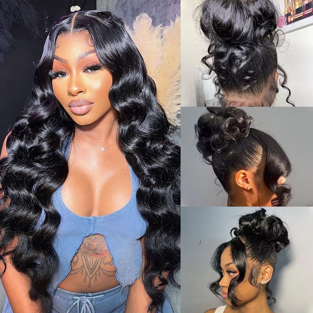 360 Lace Front Wigs Human Hair Body Wave 200% Density 20 Inch Upgraded Hidden Straps 360 HD Full Lace Wigs Human Hair With Drawstring Pre Plucked With Baby Hair for Women Natural Black