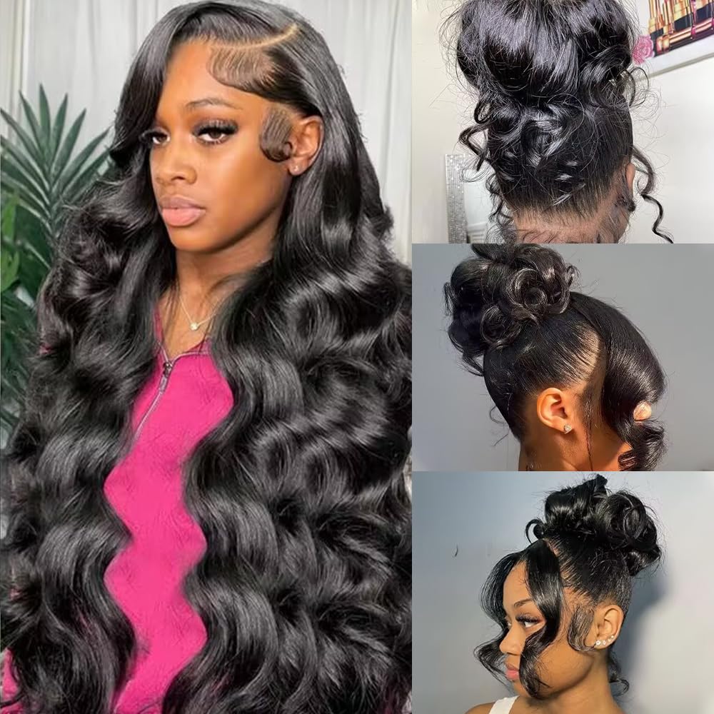 360 Lace Front Wigs Human Hair Body Wave 200% Density 20 Inch Upgraded Hidden Straps 360 HD Full Lace Wigs Human Hair With Drawstring Pre Plucked With Baby Hair for Women Natural Black
