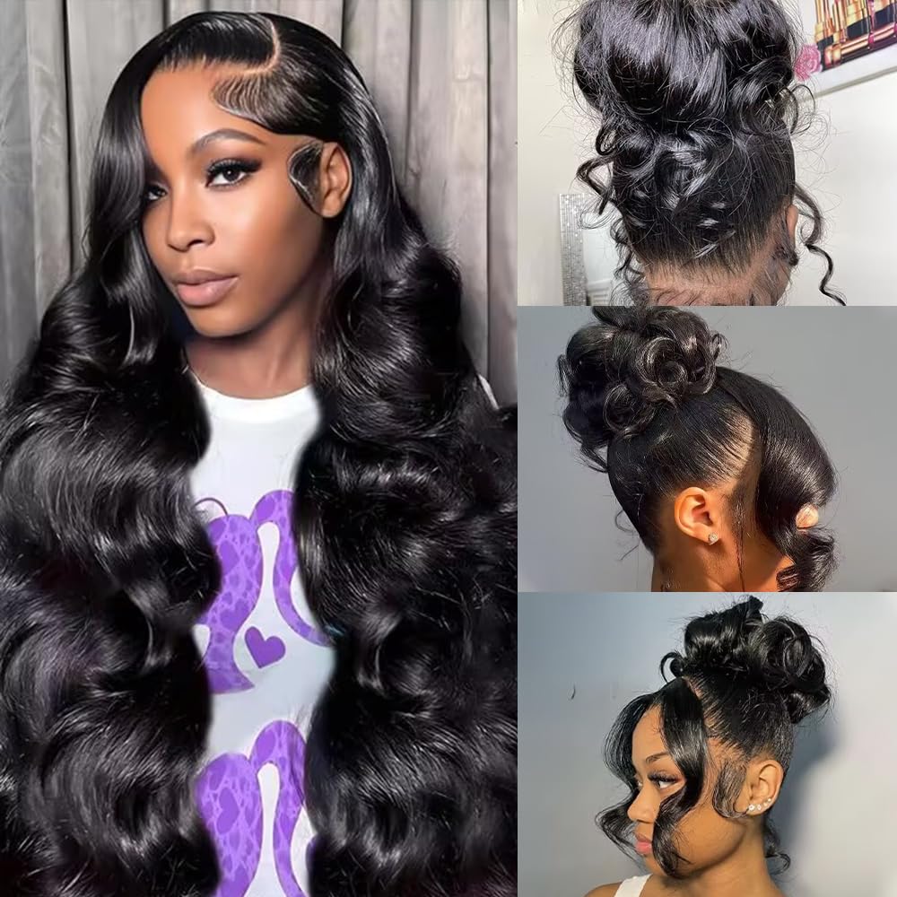 360 Lace Front Wigs Human Hair Body Wave 200% Density 20 Inch Upgraded Hidden Straps 360 HD Full Lace Wigs Human Hair With Drawstring Pre Plucked With Baby Hair for Women Natural Black