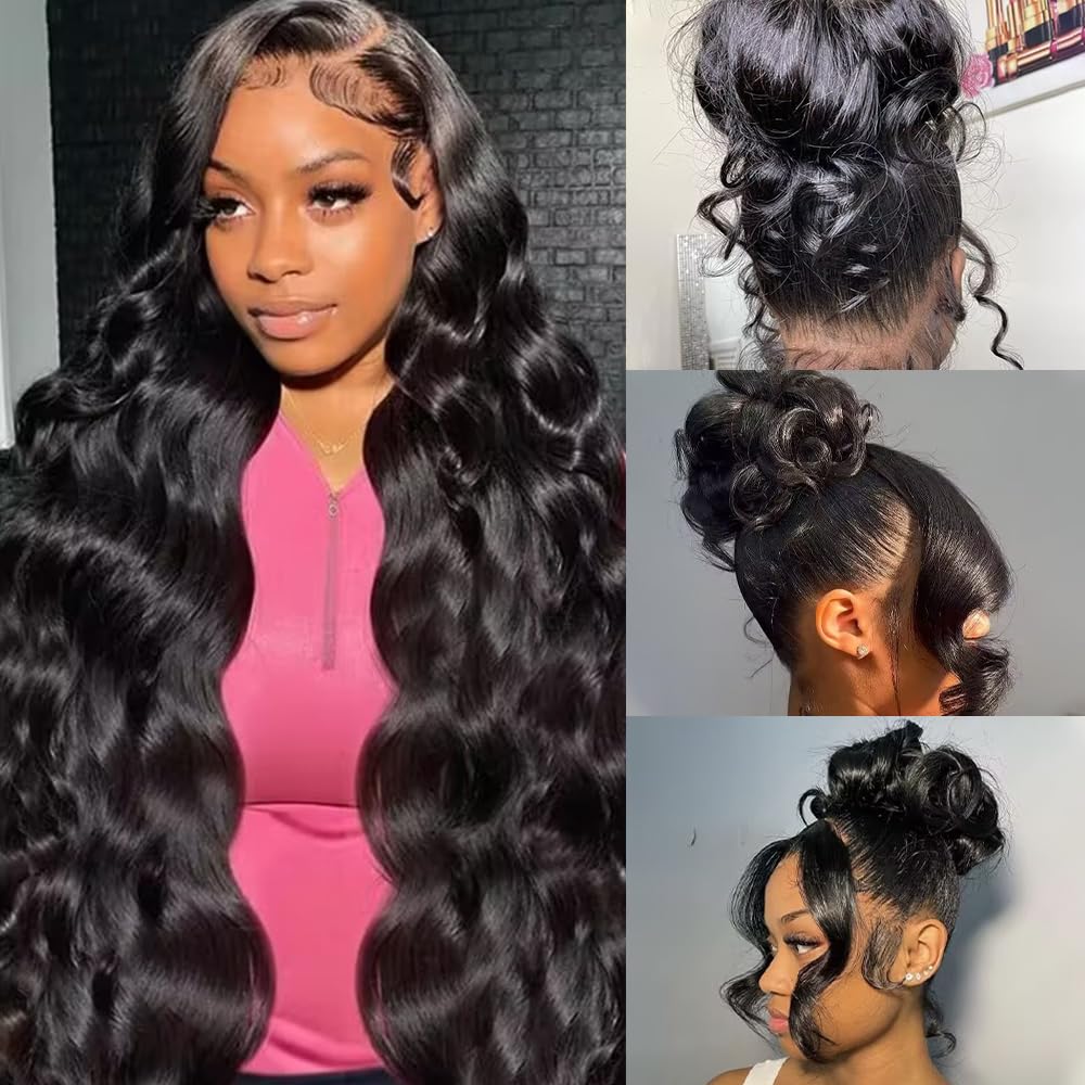 360 Lace Front Wigs Human Hair Body Wave 200% Density 20 Inch Upgraded Hidden Straps 360 HD Full Lace Wigs Human Hair With Drawstring Pre Plucked With Baby Hair for Women Natural Black