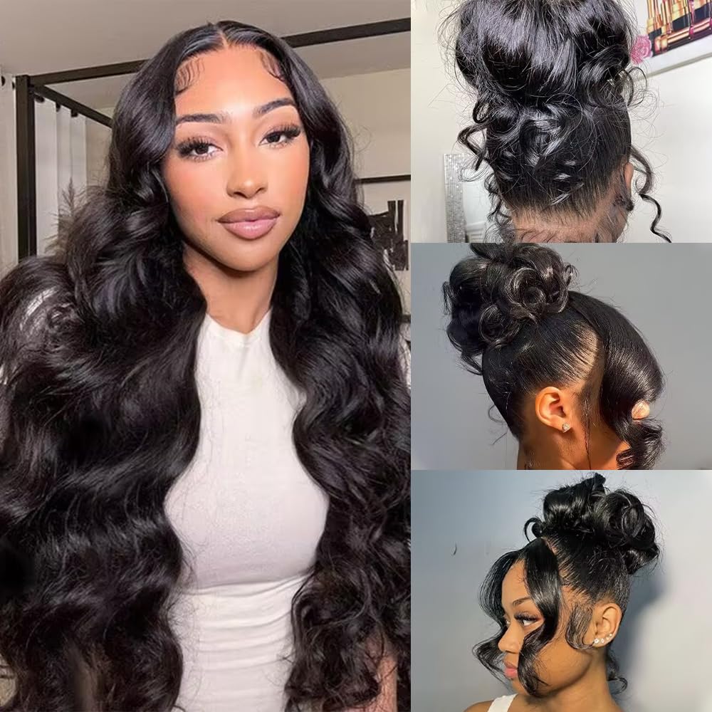 360 Lace Front Wigs Human Hair Body Wave 200% Density 20 Inch Upgraded Hidden Straps 360 HD Full Lace Wigs Human Hair With Drawstring Pre Plucked With Baby Hair for Women Natural Black