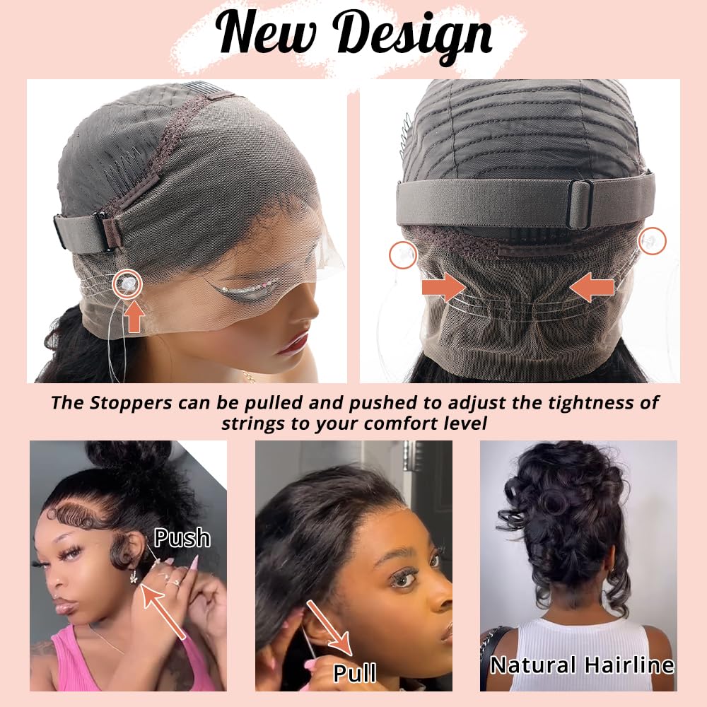 360 Lace Front Wigs Human Hair Body Wave 200% Density 20 Inch Upgraded Hidden Straps 360 HD Full Lace Wigs Human Hair With Drawstring Pre Plucked With Baby Hair for Women Natural Black